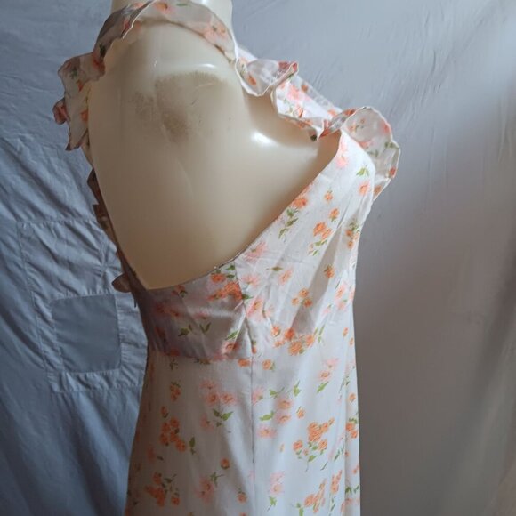 sz 8 Vintage 1970s 1of1 Handmade Floral Sleeveless Maxi Dress Ruffled Cross Back - Picture 4 of 6
